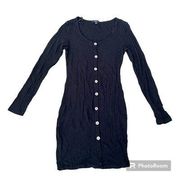 Ambiance Fitted Long Sleeve Button Dress Black Small