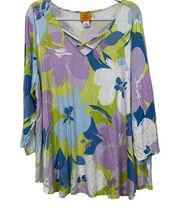 Ruby Rd. Women's Floral Top Blouse 3/4 Sleeve Criss Cross V-neck plus size 2X