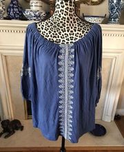 Chaps Boho Peasant Tunic Top Blouse SZ 2X Long Sleeve Cotton Blend Knit G6