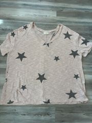 by Line Up NWOT size medium, peach with gray stars, oversized, pit to pit is 24length is 24