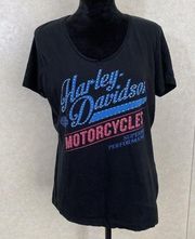 Harley Davidson  Women’s Rhinestone  T-Shirt Blue Ridge NC L