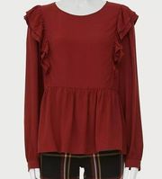 Loft Wild Currant Ruffle-Sleeve Peplum Top