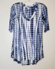 Saint Tropez Rayon Tie Dye Flowy 1/2 Sleeve Shirt Blue & White Size Small