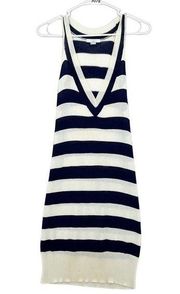 Adam Lippes Women's White-Navy Viscose Striped V-neck Sleeveless Dress Size XS