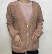 Tan Rose Cable Knit Cardigan 