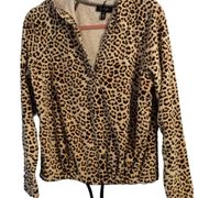 Jessica Simpson leopard animal print hoodie soft V neck Medium M