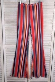 BLUSHMARK Pull On Pants Stretchy Flare Hem Multi Stripe-Large