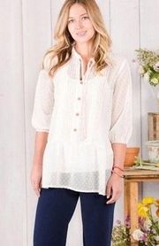 Matilda Jane cream orange sheer cottagecore Swiss dot ruffle tunic top