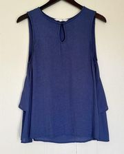 JACK Blue Tank Blouse Top Back Ruffle Small