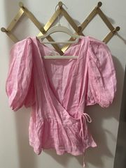 Pink Puff Sleeve Tie Top