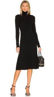MILLY Ribbed Turtleneck Knit Dress in Black XSmall New Womens Midi Long