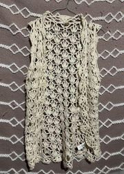 DKNY Knit Crotchet Cardigan Pullover Western Boho