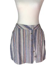 Addie Button Down Mini Skirt Multicolored Striped Womens‎ Size Large