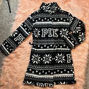 PINK Victoria’s Secret Black & White Snowflake Open Front Plush Robe Size XS