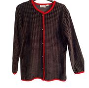 VILLAGER Top Womens Medium Black Red Long Sleeve Button Front Cotton VINTAGE 90s