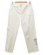 Sigrid Olsen Cream Pants Floral Embroidered Cropped Poet Pant Women’s Size 4