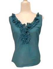 New York & Company Teal ruffle tank top Size M