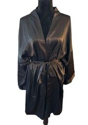 ADORE ME Women's Kimono Belted Robe Black 0/XS Silky Nightwear Stretch NEW