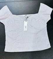 BB Dakota Women's Cap Sleeve Gingham Corset Top Purple White Sz Medium NWT P1-68