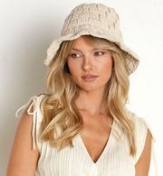 CLEOBELLA RORY TAN CROCHET KNIT WOVEN BEACHY BOHO BUCKET HAT