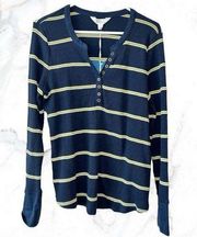 NWT Market & Spruce Blue & Green Knit Thermal Striped Button Front Shirt