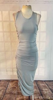 Silence & noise silver slinky body con ruched midi dress size small