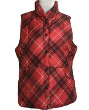 Womens Izod Red Black White Plaid Snap Front Puffer Vest Size M