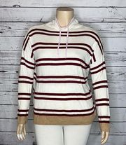 Lou & Grey Size XL White & Burgundy Stripe Cowl Neckline Lightweight Sweater Top