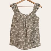 Last Chance! Monteau Grey Floral Tank Top Relaxed Fit Sleeveless Blouse Spring‎