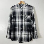 AVA & VIV 1X Black Gray Plaid Shirt Button Up Long Sleeve Women's