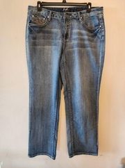 Earl Jean Womens Jeans Straight Leg Blue Denim Stone Wash Jeweled Plus 16W