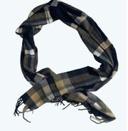 Cashmere Buffalo Plaid Scotland Black Brown Scarf with Fringe NWOT