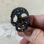 Stainless steel black skull ring with clear crystals