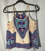 Vibrant Color Print Decor Translucent Tank Top Blouse Small