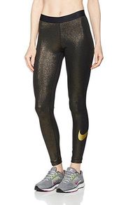 Nike Pro Black & Metallic Gold Leggings, S