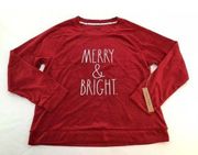 Rae Dunn Womens Size Large MERRY & BRIGHT Christmas Holiday Pajama Long Sleeve