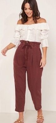 Free People Margate Pleated Trouser Paperbag Pants Burgendy Red Medium