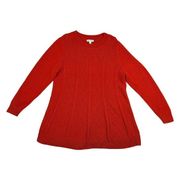 Susan Graver Size XL Long Sleeve Jewel Neck Cable Knit Sweater Tunic Red Orange