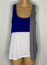 Derek Lam 10C Athleta Color Block Lane Tank Top Medium Grey Blue White Workout