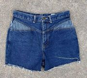 Vintage 80s Jordache high rise bare back railroad stripe cutoff Jean shorts