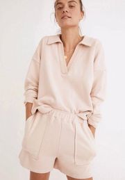 Madewell Blush Cotton-Hemp Oversized Polo Sweatshirt