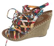 SO Sugar Hula Pink Multicolor Womens Espadrille Lace Up Floral Wedge Sandals 9.5