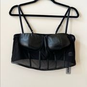 Black Mesh Faux Leather Bustier Crop Top