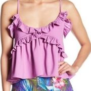 Romeo & Juliet Couture lavender ruffled crop top with lace up back / M / EUC