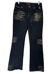 Baby Phat Junior's Straight Leg Denim Jeans Dark Wash With Gold Details size 9