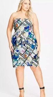 City Chic Floral Orchid Cornflower Strapless Sheatg Dress XS/14 NEW