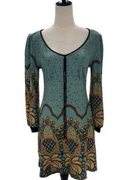 Aryeh Sweaterdress Womens Size L Blue Floral Printed Long Sleeve Pullover Knit