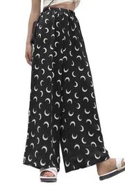 Casual Elastic Waist No Pocket Moon Print wide leg pants