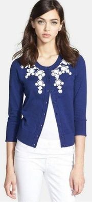 Navy Blue Dree Embellished Beaded Gem Cardigan Size L