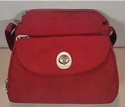 Baggallini Womens Crossbody Bag Red Turnlock Flap Adjustable Strap Nylon READ